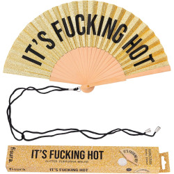 Fisura – Éventail en Bois Original avec Message “f*cking Hot”. Accessoire Moderne et Scintillant, Ventilateur de Poche doré à Pa