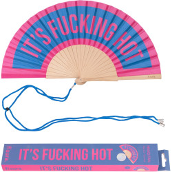 Fisura – Éventail en Bois Moderne avec Message “f*cking Hot”. Ventilateur de Poche coloré en Bleu et Rose, Accessoire au Style U