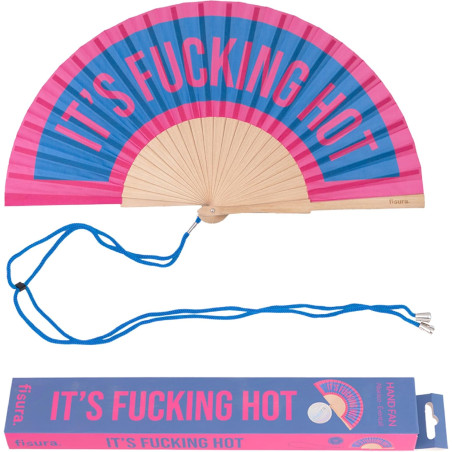 Fisura – Éventail en Bois Moderne avec Message “f*cking Hot”. Ventilateur de Poche coloré en Bleu et Rose, Accessoire au Style U