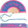 Fisura – Éventail en Bois Moderne avec Message “f*cking Hot”. Ventilateur de Poche coloré en Bleu et Rose, Accessoire au Style U