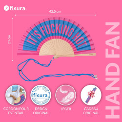 Fisura – Éventail en Bois Moderne avec Message “f*cking Hot”. Ventilateur de Poche coloré en Bleu et Rose, Accessoire au Style U