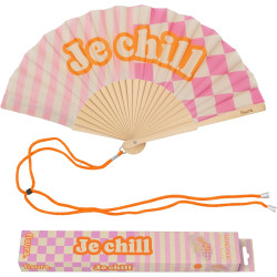 Fisura – Éventail Original avec Message “Je Chill”. Accessoire en Bois Moderne et coloré. Ventilateur à Main Rose. Dragonne Incl