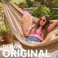 Fisura – Éventail Original avec Message “Je Chill”. Accessoire en Bois Moderne et coloré. Ventilateur à Main Rose. Dragonne Incl