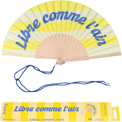 Fisura – Éventail en Bois au Design rayé Jaune avec Message “Libre comme l’air”. Accessoire Tendance et coloré, Ventilateur de P