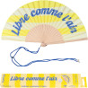 Fisura – Éventail en Bois au Design rayé Jaune avec Message “Libre comme l’air”. Accessoire Tendance et coloré, Ventilateur de P
