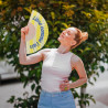 Fisura – Éventail en Bois au Design rayé Jaune avec Message “Libre comme l’air”. Accessoire Tendance et coloré, Ventilateur de P