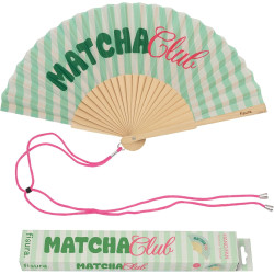 Fisura – Éventail en Bois « Matcha Club », éventail à Main Moderne Vert à Rayures, Accessoire été Tendance avec dragonne Incluse