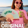 Fisura – Éventail en Bois « Matcha Club », éventail à Main Moderne Vert à Rayures, Accessoire été Tendance avec dragonne Incluse