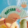 Fisura – Éventail en Bois « Matcha Club », éventail à Main Moderne Vert à Rayures, Accessoire été Tendance avec dragonne Incluse