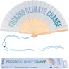 Fisura – Éventail en bois moderne avec message “fucking climate change”. Accessoire coloré et tendance, ventilateur de poche ble