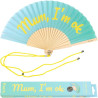 Fisura – Éventail original avec message “Mum, I'm ok”. Éventail en bois moderne et amusant. Éventail dégradé bleu et jaune. Éven