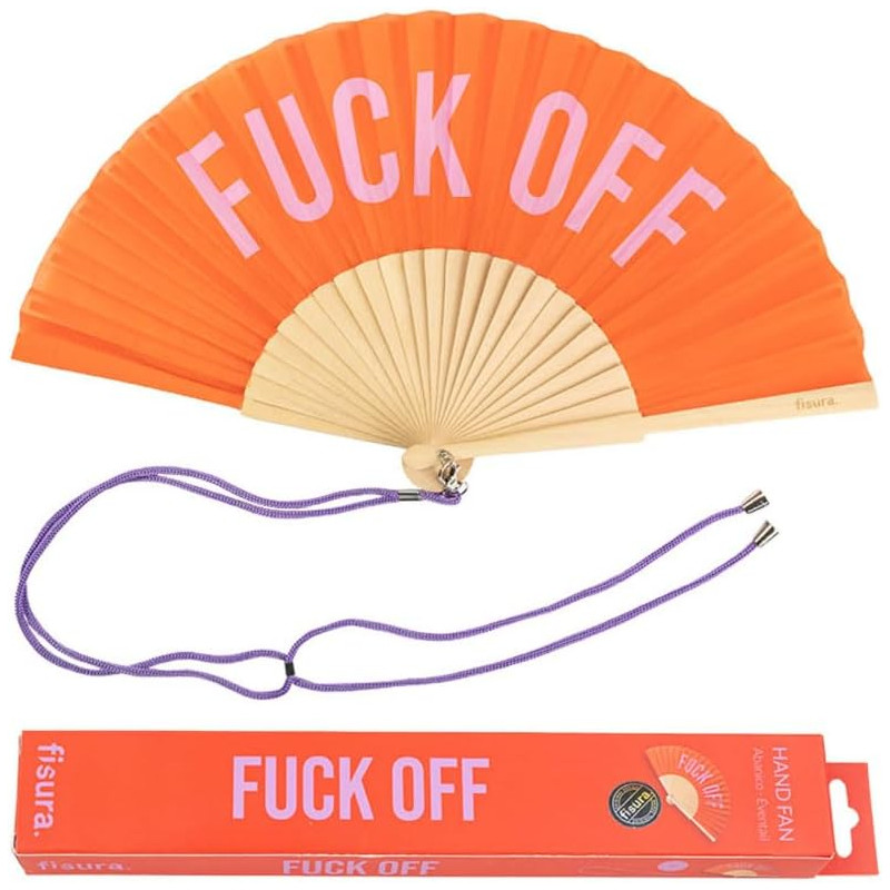Fisura – Éventail pliable original avec message amusant en anglais, ventilateur pliable en bois pour femme avec cintre – Dimensi