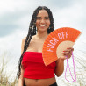 Fisura – Éventail pliable original avec message amusant en anglais, ventilateur pliable en bois pour femme avec cintre – Dimensi