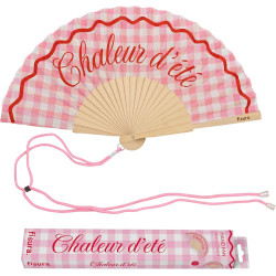 Fisura – Éventail Original avec Message “Chaleur d'été”. Accessoire en Bois Moderne et coloré. Ventilateur à Main à Carreaux Ros