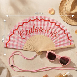 Fisura – Éventail Original avec Message “Chaleur d'été”. Accessoire en Bois Moderne et coloré. Ventilateur à Main à Carreaux Ros