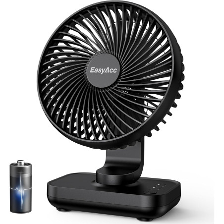 EasyAcc Ventilateur Rechargeable Portable USB, Jusqu'à 15h, 4000mAh Batterie Petit Silencieux Ventilateurs Bureau de Table Puiss