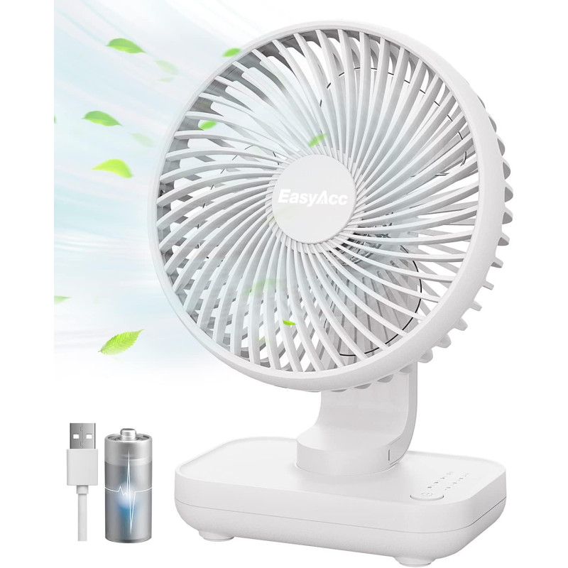 EasyAcc Ventilateur Portable USB, 4000mAh Batterie Petit Silencieux Ventilateurs Bureau de table Puissant, 4 Vitesses, Mini Base