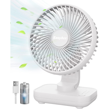 EasyAcc Ventilateur Portable USB, 4000mAh Batterie Petit Silencieux Ventilateurs Bureau de table Puissant, 4 Vitesses, Mini Base