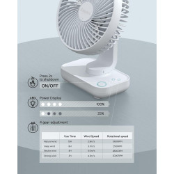 EasyAcc Ventilateur Portable USB, 4000mAh Batterie Petit Silencieux Ventilateurs Bureau de table Puissant, 4 Vitesses, Mini Base