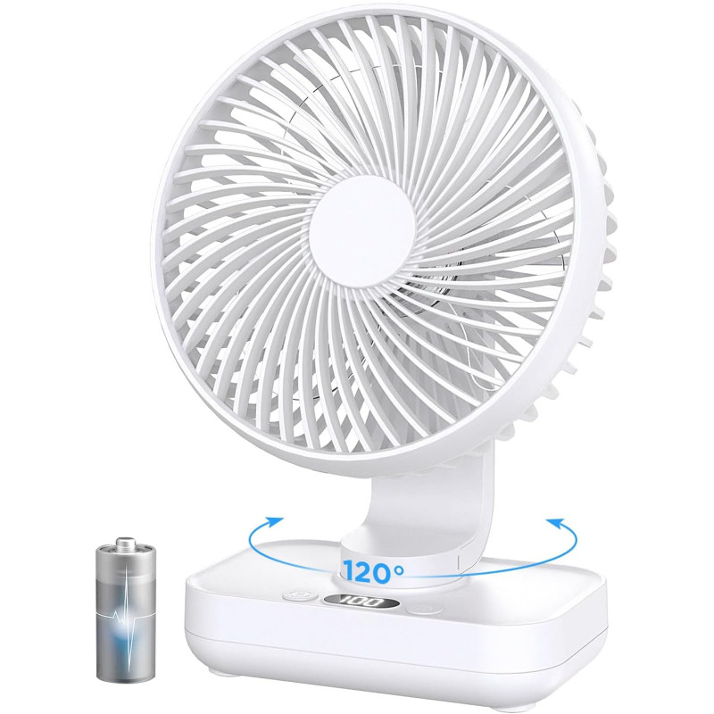 EasyAcc Ventilateur Silencieux Portable USB, Automatique 120° Oscillation°+ 90° Inclinaison, Batterie 4000mAh, 4 Vitesses, Détac