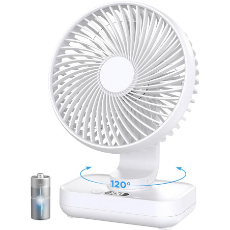 EasyAcc Ventilateur Silencieux Portable USB, Automatique 120° Oscillation°+ 90° Inclinaison, Batterie 4000mAh, 4 Vitesses, Détac