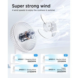 EasyAcc Ventilateur Silencieux Portable USB, Automatique 120° Oscillation°+ 90° Inclinaison, Batterie 4000mAh, 4 Vitesses, Détac
