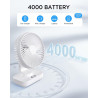 EasyAcc Ventilateur Silencieux Portable USB, Automatique 120° Oscillation°+ 90° Inclinaison, Batterie 4000mAh, 4 Vitesses, Détac