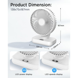 EasyAcc Ventilateur Silencieux Portable USB, Automatique 120° Oscillation°+ 90° Inclinaison, Batterie 4000mAh, 4 Vitesses, Détac