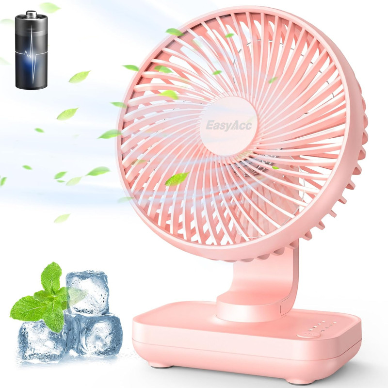 EasyAcc Ventilateur Portable USB, 4000mAh Batterie Petit Silencieux Ventilateurs Bureau de table Puissant, 4 Vitesses, Mini Base