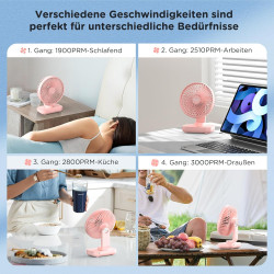 EasyAcc Ventilateur Portable USB, 4000mAh Batterie Petit Silencieux Ventilateurs Bureau de table Puissant, 4 Vitesses, Mini Base