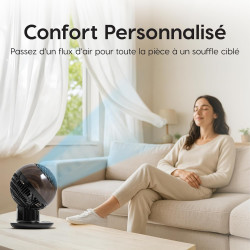 Iris Ohyama, Woozoo Ventilateur de Table, 30m², Noir Boisé, 5 Vitesses, Télécommande, Oscillation Multidirectionnelle, Minuteur 