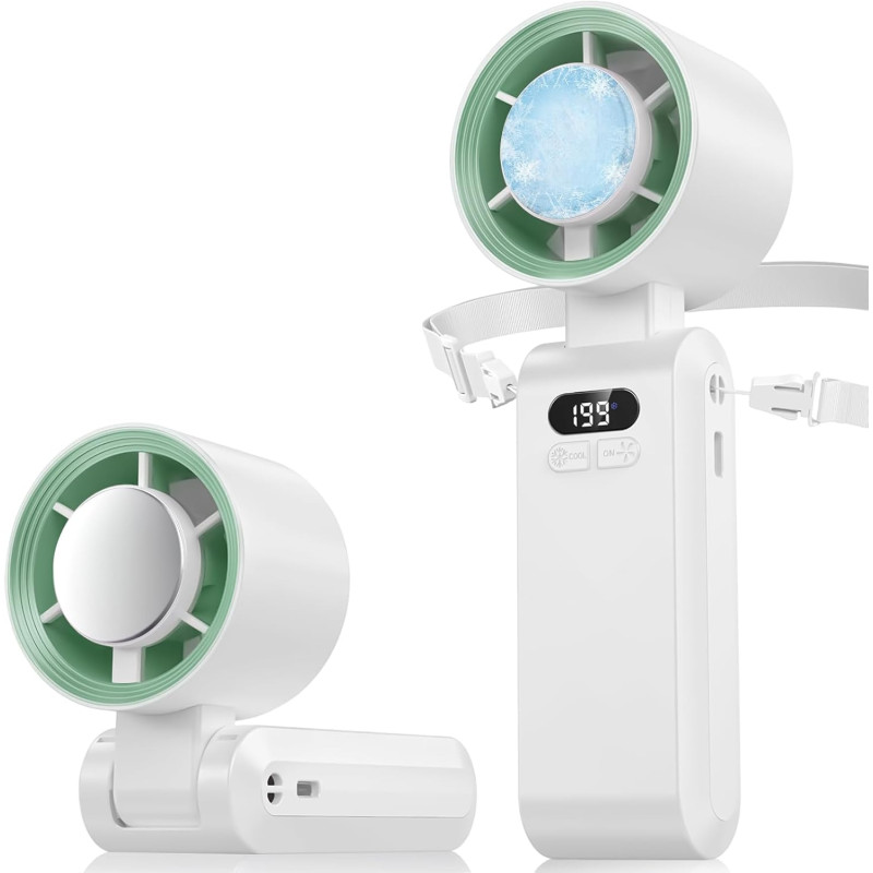 PTHTECHUS Ventilateur Portable,Ultra Rapide 10m/s,Rechargeable USB 5000mAh,1-199 Vitesses,Affichage LCD,Ventilateur de Poche ave