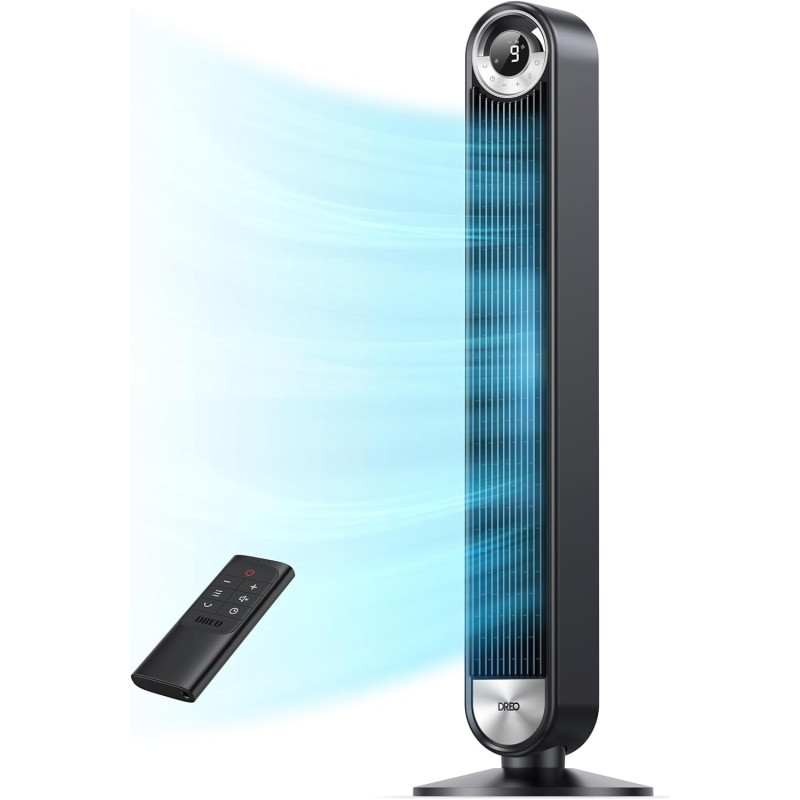 Dreo Ventilateur tour oscillant à 90° avec télécommande, pour chambre à coucher, 106,7 cm, 6 vitesses, 3 + 1 modes, grand écran 