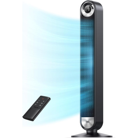 Dreo Ventilateur tour oscillant à 90° avec télécommande, pour chambre à coucher, 106,7 cm, 6 vitesses, 3 + 1 modes, grand écran 