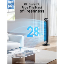 Dreo Ventilateur tour oscillant à 90° avec télécommande, pour chambre à coucher, 106,7 cm, 6 vitesses, 3 + 1 modes, grand écran 