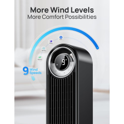 Dreo Ventilateur tour oscillant à 90° avec télécommande, pour chambre à coucher, 106,7 cm, 6 vitesses, 3 + 1 modes, grand écran 