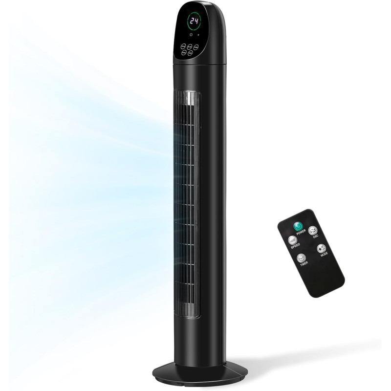 LEADZM Ventilateur Colonne 90W Tour Oscillant 87 cm avec Angle de 90 Degrés,3 Vitesses, commande soft touch,minuterie 9h,silenci