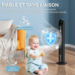 LEADZM Ventilateur Colonne 90W Tour Oscillant 87 cm avec Angle de 90 Degrés,3 Vitesses, commande soft touch,minuterie 9h,silenci