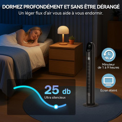 LEADZM Ventilateur Colonne 90W Tour Oscillant 87 cm avec Angle de 90 Degrés,3 Vitesses, commande soft touch,minuterie 9h,silenci