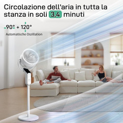 LEADZM Ventilateur sur Pied Silencieux Circulateur, Oscillation 90°+120°, 62–112 cm Hauteur Réglable,8 Vitesses, Minuterie 15 h