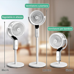 LEADZM Ventilateur sur Pied Silencieux Circulateur, Oscillation 90°+120°, 62–112 cm Hauteur Réglable,8 Vitesses, Minuterie 15 h