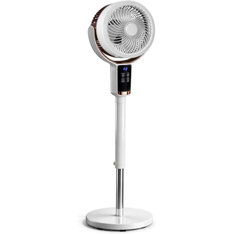 LEADZM Ventilateur sur Pied Silencieux Circulateur, Oscillation 90°+80°, 62–115 cm Hauteur Réglable,3 Vitesses, Minuterie 12 h