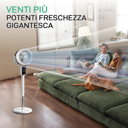 LEADZM Ventilateur sur Pied Silencieux Circulateur, Oscillation 90°+80°, 62–115 cm Hauteur Réglable,3 Vitesses, Minuterie 12 h