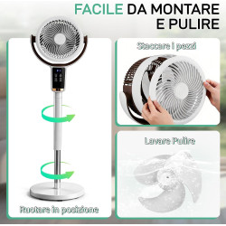LEADZM Ventilateur sur Pied Silencieux Circulateur, Oscillation 90°+80°, 62–115 cm Hauteur Réglable,3 Vitesses, Minuterie 12 h