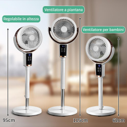 LEADZM Ventilateur sur Pied Silencieux Circulateur, Oscillation 90°+80°, 62–115 cm Hauteur Réglable,3 Vitesses, Minuterie 12 h