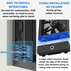 Ventilateur de fenêtre Comfort Zone for chambre à coucher, extracteur de fenêtre, rétractable de 35 à 135 cm en option, vitesse 