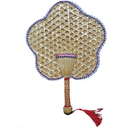 HUFFA Éventails tissés à la main, grands éventails en paille de blé, éventails antiques à bords colorés à manivelle (Color : Arr