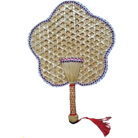 HUFFA Éventails tissés à la main, grands éventails en paille de blé, éventails antiques à bords colorés à manivelle (Color : Arr