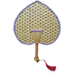 HUFFA Éventails tissés à la main, grands éventails en paille de blé, éventails antiques à bords colorés à manivelle (Color : Arr