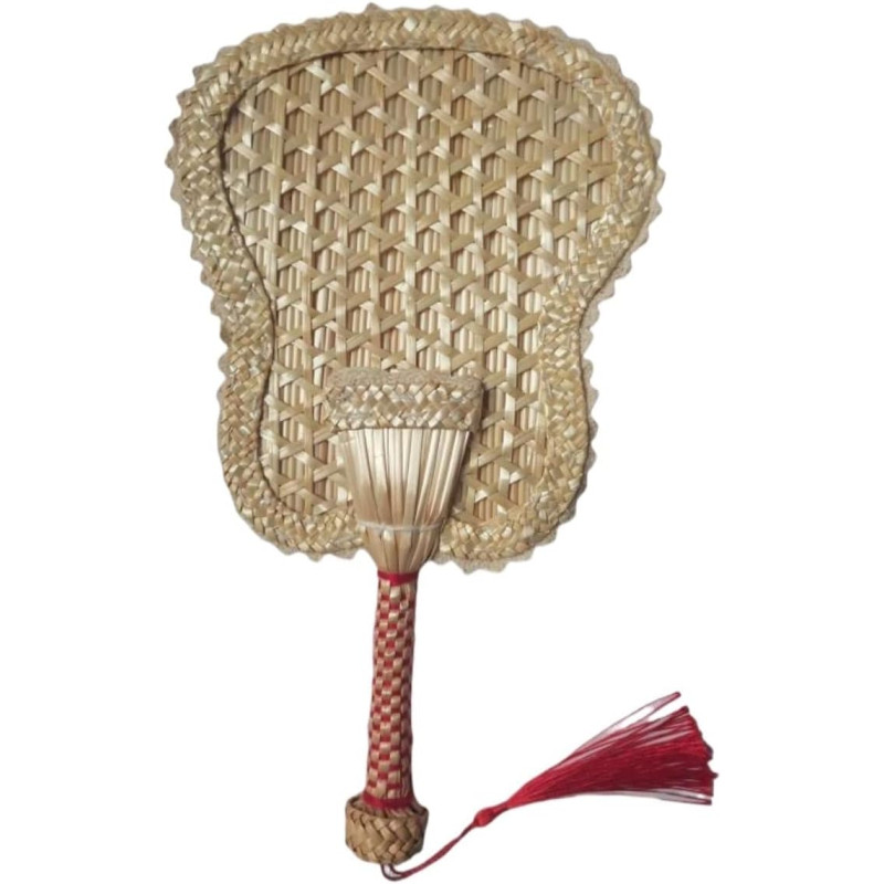 HUFFA Éventails tissés à la main, grands éventails en paille de blé, éventails antiques à bords colorés à manivelle (Color : Bab